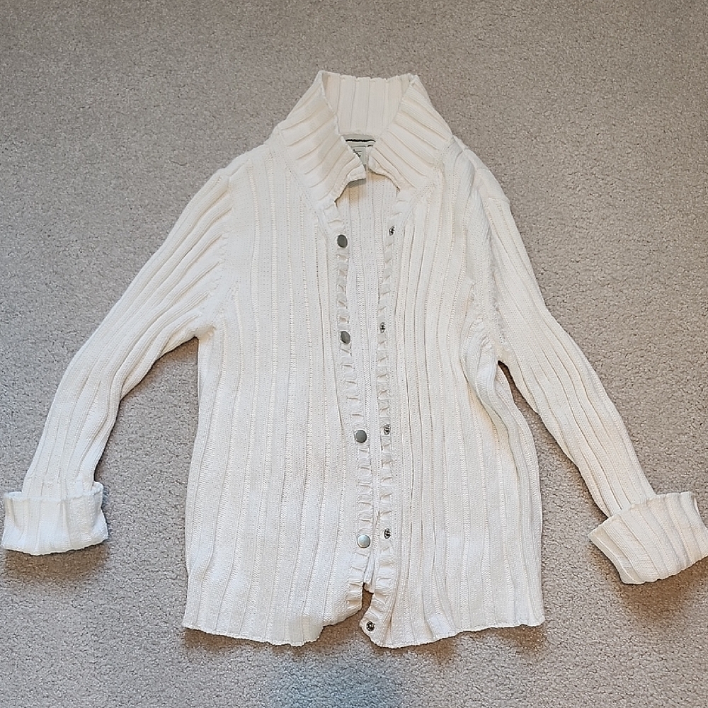 Banana Republic White Ribbed Cardigan